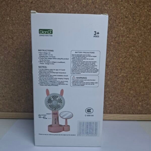 Ventilador Recargable con Espejo para Escritorio - Imagen 3
